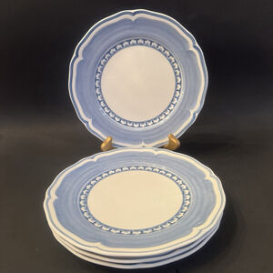 Set Of 4 Villeroy & Boch Casa Azul Piccolo 8” Salad Plates Blue/White Scalloped